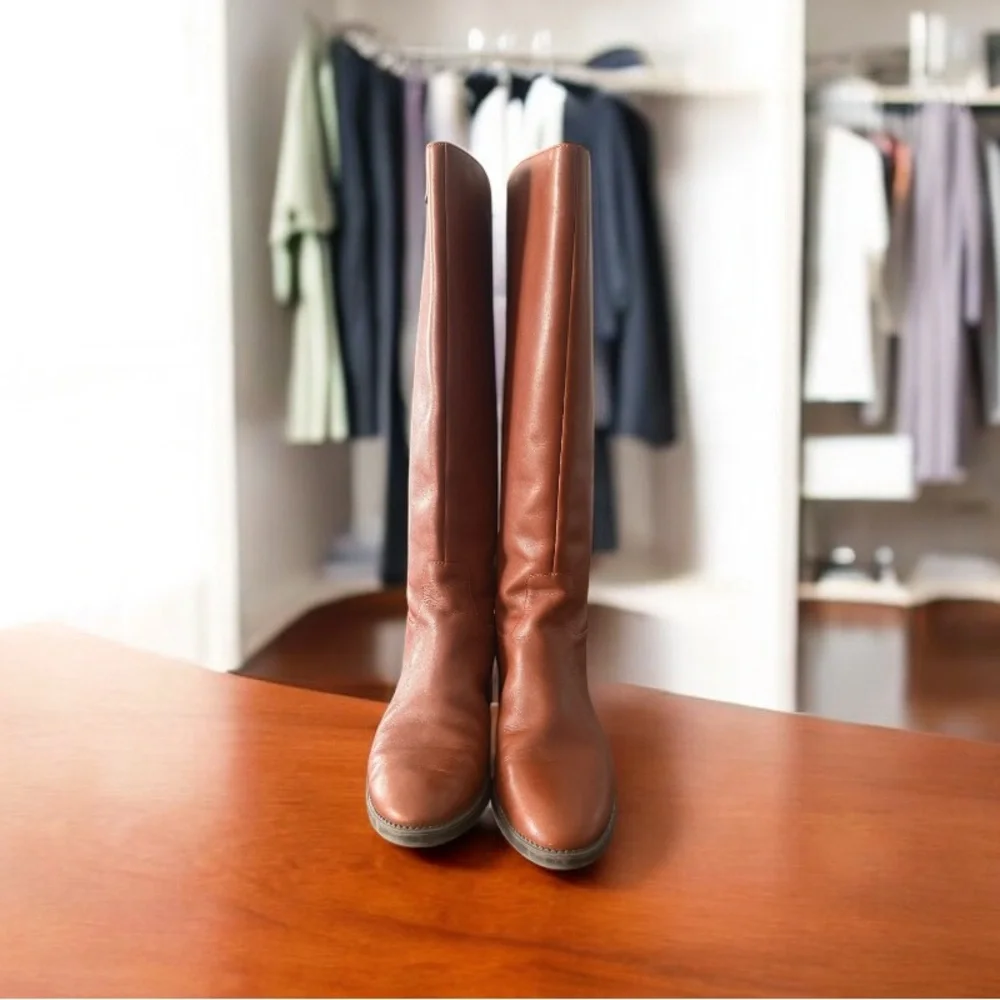 TORY BURCH Tall Brown Leather Riding Boots Equestrian Knee High WOMENS 6.5 M